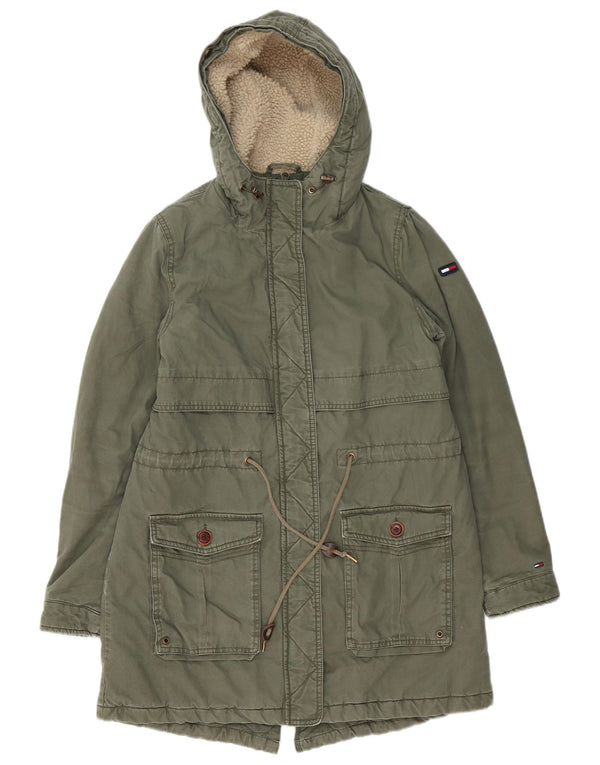 Jachetă parka Sherpa cu glugă Tommy Hilfiger pentru femei UK 14, bumbac verde mediu