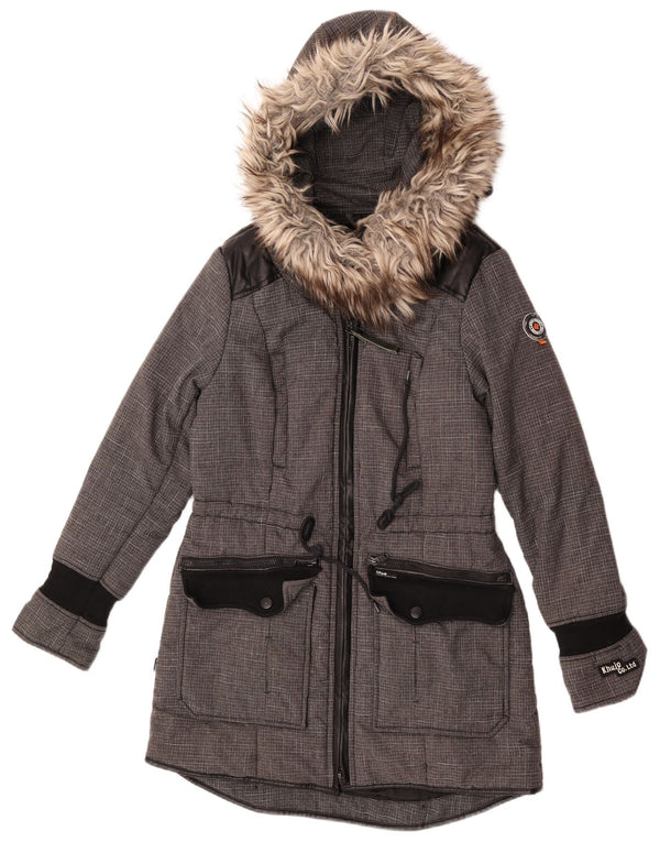 Jachetă parka cu glugă pentru femei KHUJO UK 14 Gri mediu Poliester color bloc