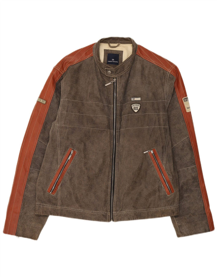 Geaca de piele intoarsa pentru barbati Tom Tailor UK 44 2XL maro din piele color bloc