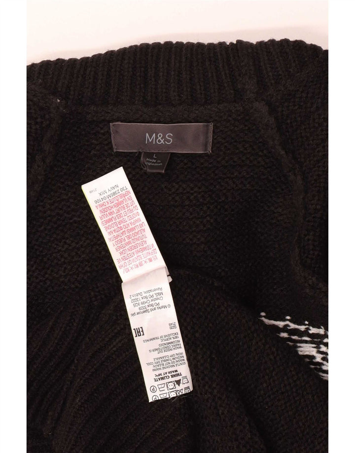 Marks & Spencer Pulover pentru bărbați cu gât rulat, mare, negru, acrilic Fair Isle