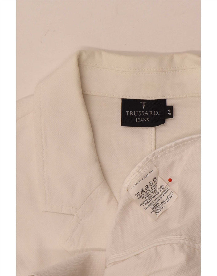 Jachetă pentru femei Trussardi Jeans cu 3 nasturi IT 44 Bumbac alb mediu