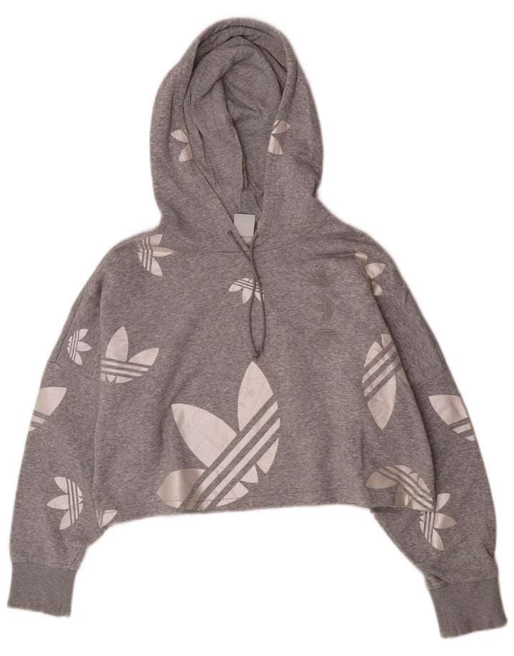 Jumper Adidas Crop Graphic Oversized Hoodie pentru femei UK 12 Bumbac gri mediu