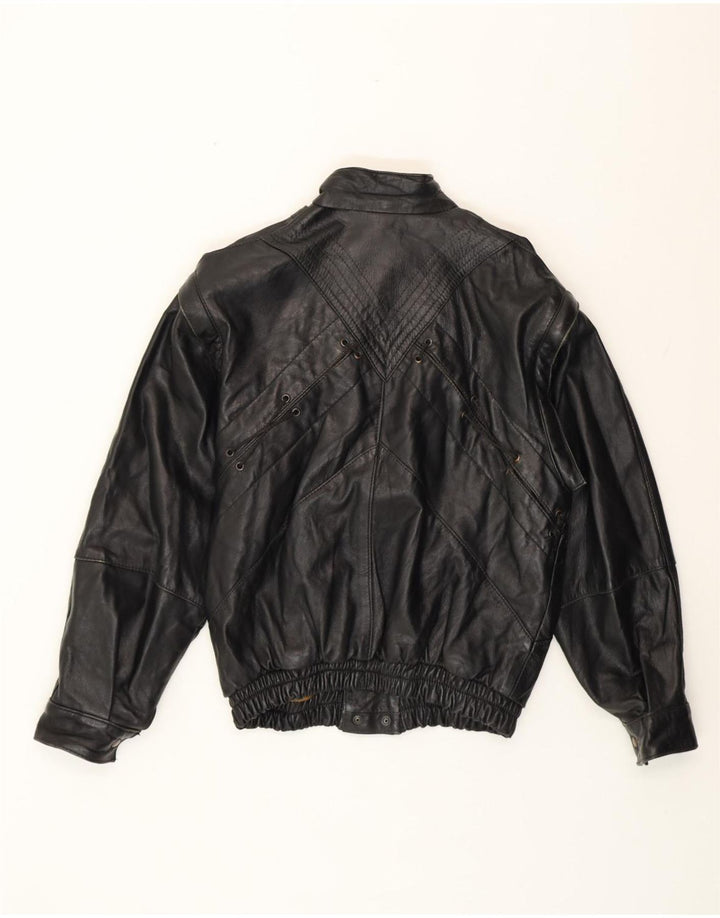 Jachetă de piele vintage pentru femei, cu ajustare largă, UK 14, neagră medie