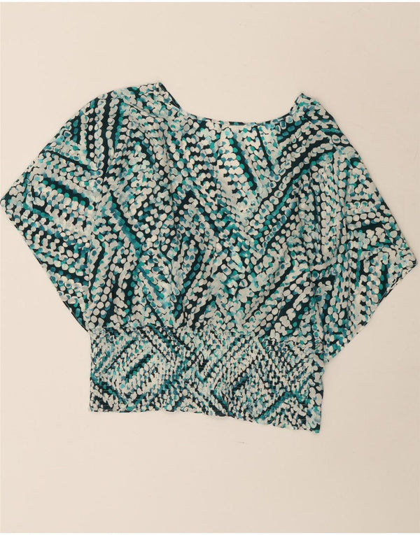 Bluză Vintage pentru femei Liliac Bluză UK 14 Medium Blue Geometric