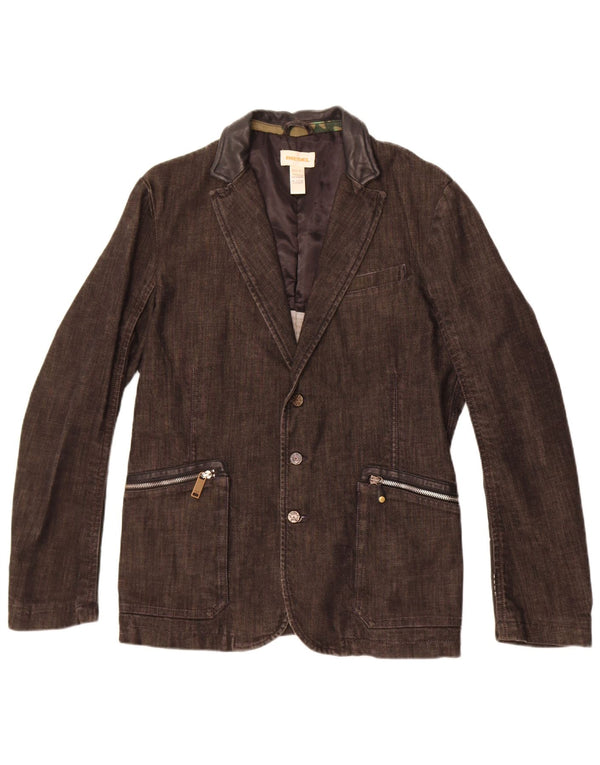 Jachetă pentru bărbați Diesel, din denim, cu 3 nasturi, UK 38, bumbac cu pete negru mediu