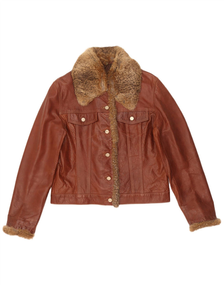 Jachetă de piele vintage pentru femei UK 18 XL maro
