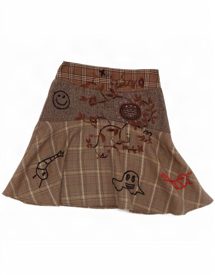 Fusta A-Line pentru femei Desigual EU 38 Small W28 Brown Check Poliester