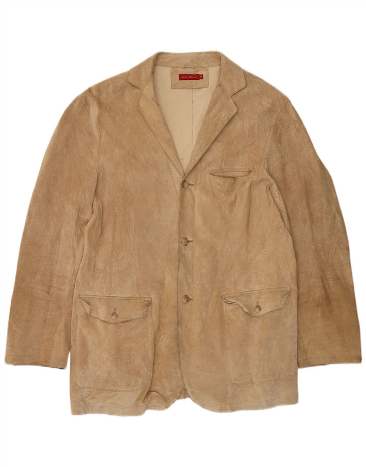 Jachetă pentru bărbați VINTAGE din piele intoarsa cu 3 nasturi UK 44 2XL piele bej