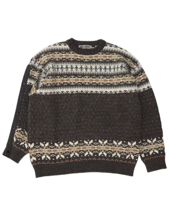 Pulover Lerros pentru bărbați cu gâtul turnat, mare, gri Fair Isle
