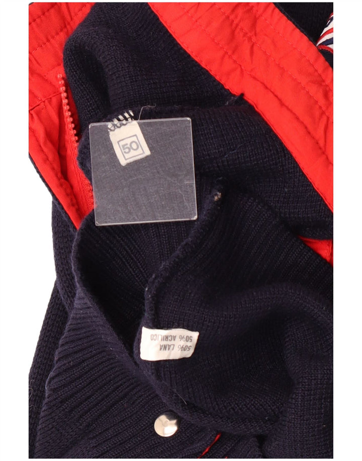 Pulover Cardigan Vintage pentru bărbați IT 50 Medium Bleumarin Lână color bloc