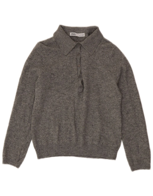 Pulover pentru damă Zara, cu gât polo, UK 18 XL, lână cu pete gri