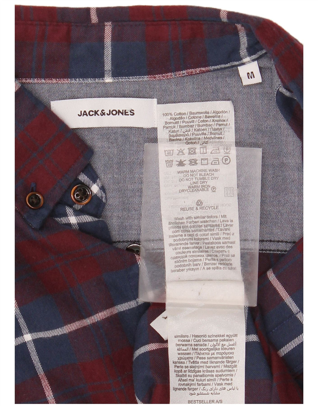 Cămașă de flanel pentru bărbați JACK & JONES, bumbac cu carouri burgundă medie