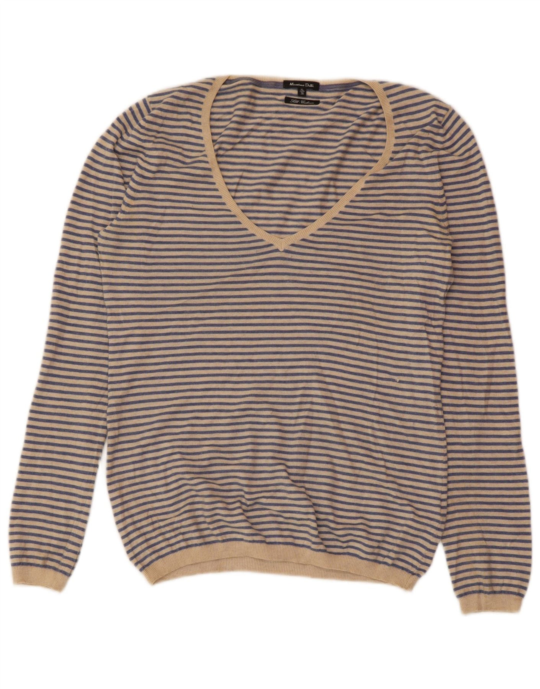 MASSIMO DUTTI Pulover cu decolteu în V pentru femei UK 18 XL Cașmir cu dungi albastre