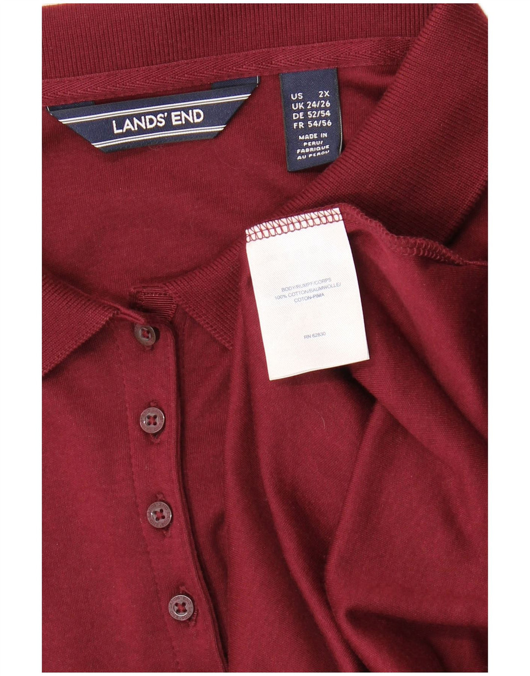LANDS END tricou polo cu mânecă lungă pentru femei Marea Britanie 24/26 2XL bumbac burgundă