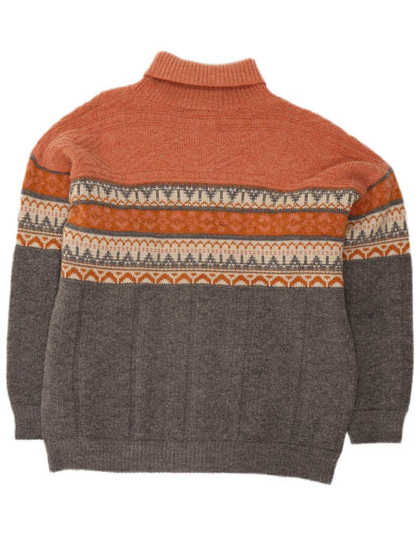 Pulover vintage pentru bărbați cu gât rulat, mare, portocaliu Fair Isle