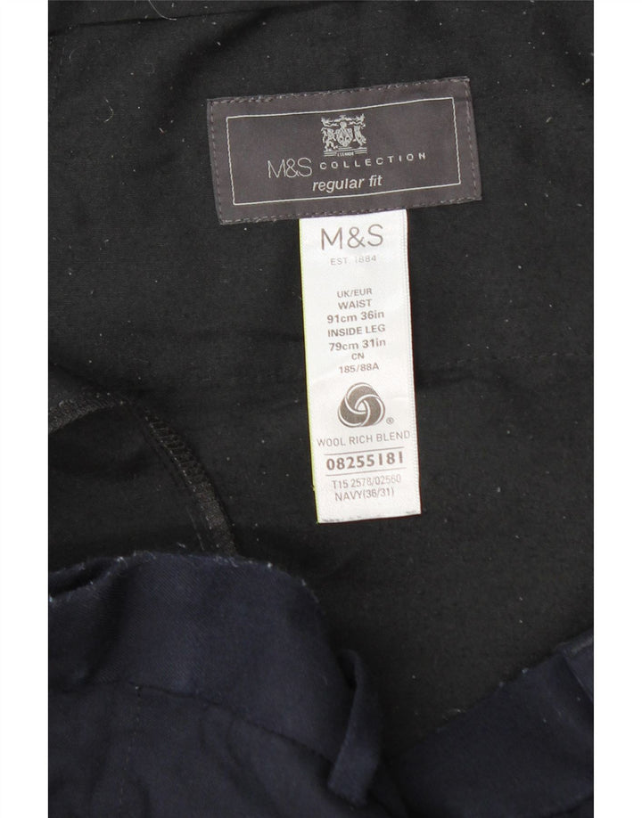 Pantaloni chino pentru bărbați Marks & Spencer, cu ajustare normală, L36 L31 Lână bleumarin