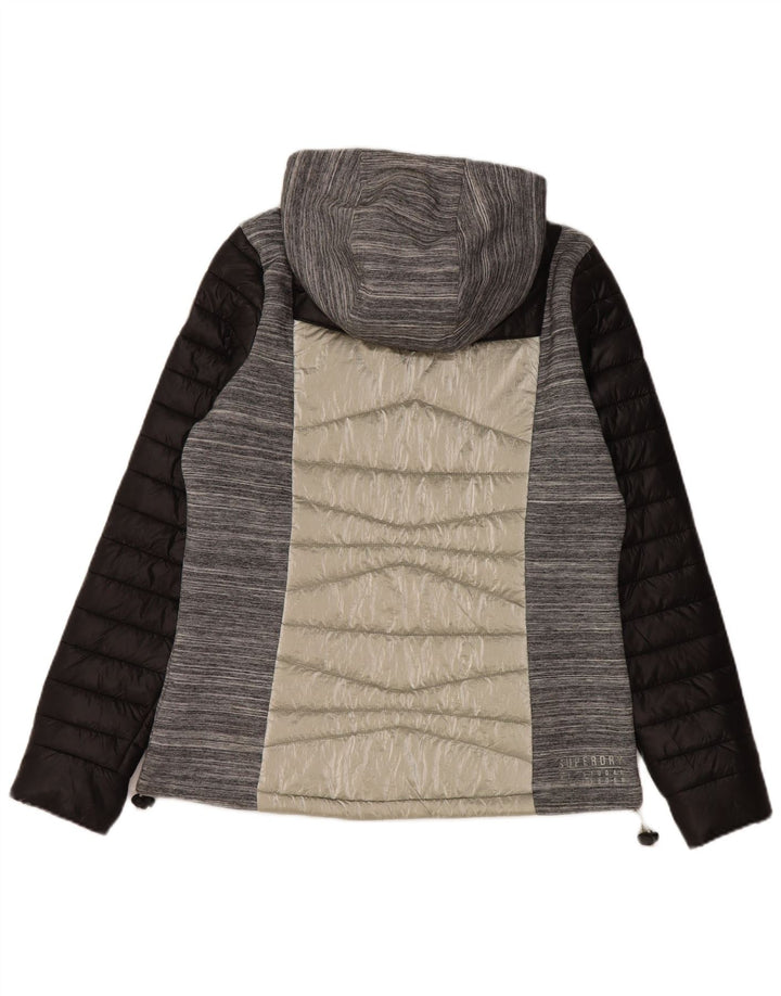 SUPERDRY Jachetă căptușită cu glugă pentru femei UK 12 Medium Gri Colorblock