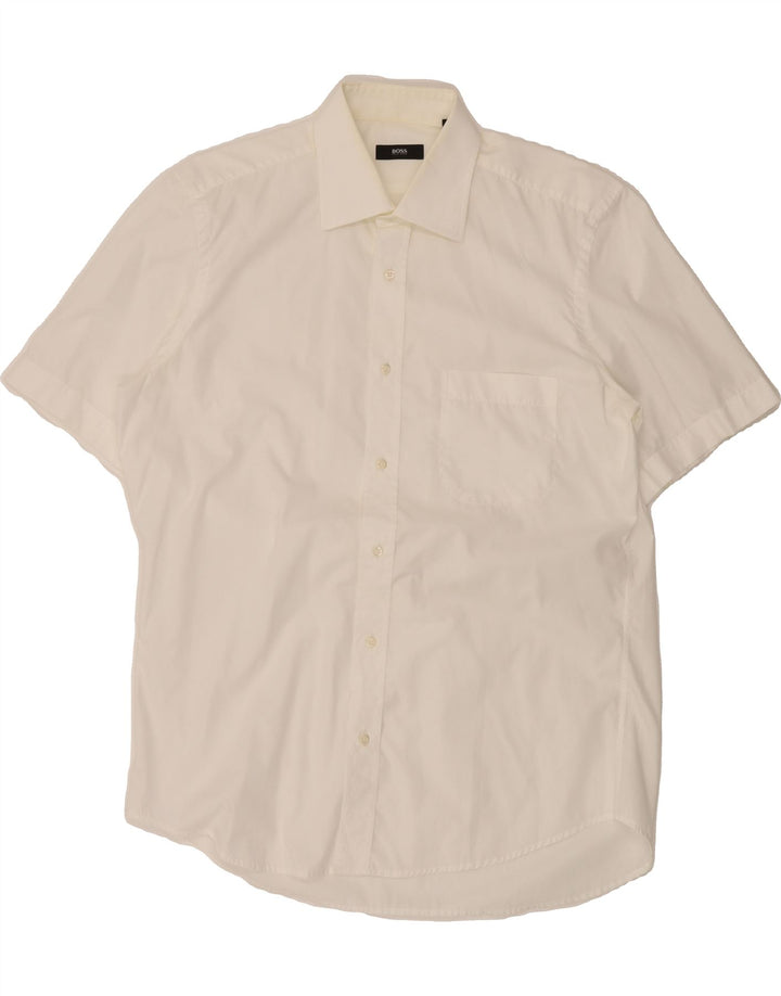 HUGO BOSS Mens Short Sleeve Shirt Size 40 15 1/2 Medium White Vintage Hugo Boss and Second-Hand Hugo Boss from Messina Hembry 