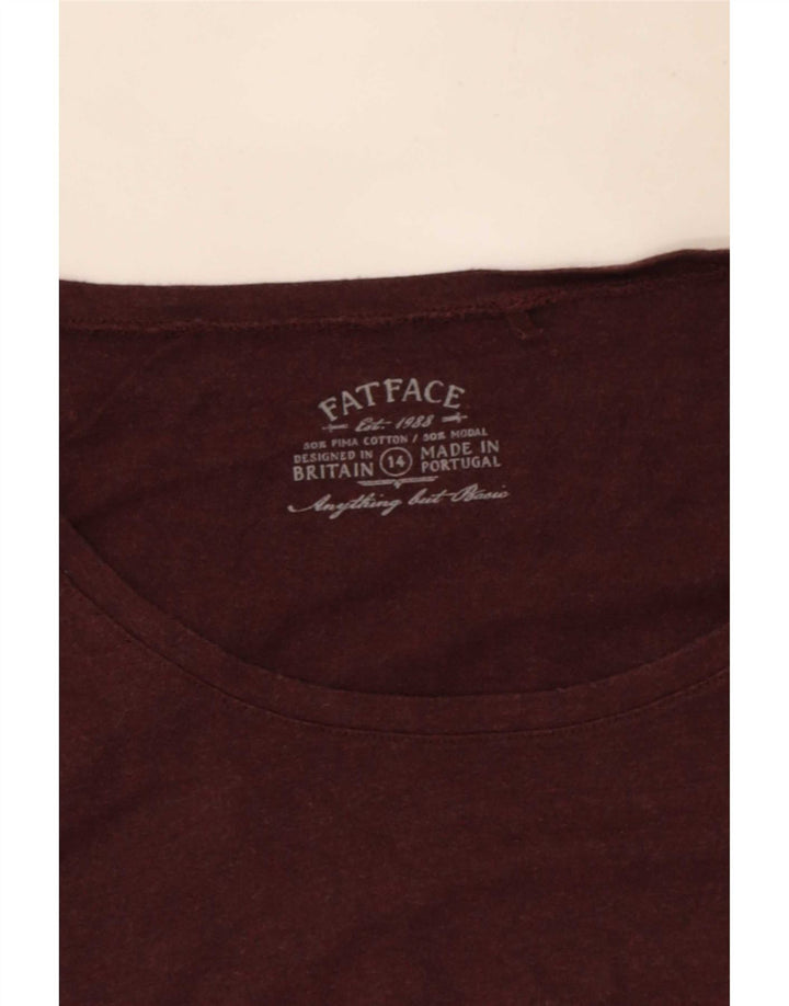 Fat Face pentru femei Top cu mâneci 3/4 UK 14 Medium Burgundy Bumbac