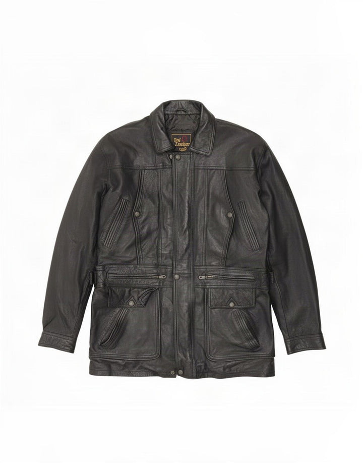 Jachetă de piele vintage pentru bărbați UK 42 XL neagră