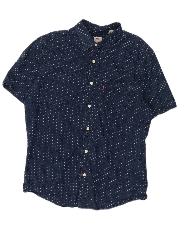 Cămașă standard Levi's cu mânecă scurtă pentru bărbați, bumbac cu pete, albastru, mediu
