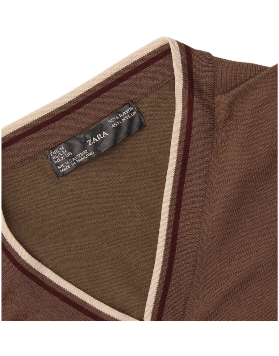 Pulover pentru bărbați Zara cu decolteu în V, maro mediu, raion