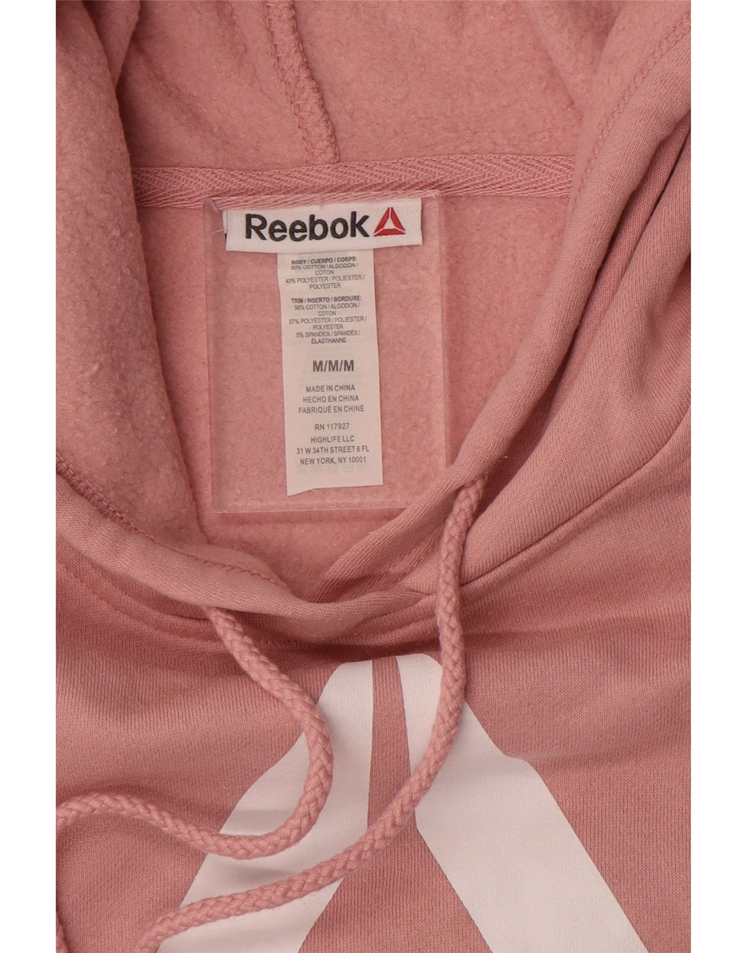 Reebok Pulover cu capota cu grafic pentru femei UK 14, bumbac roz mediu