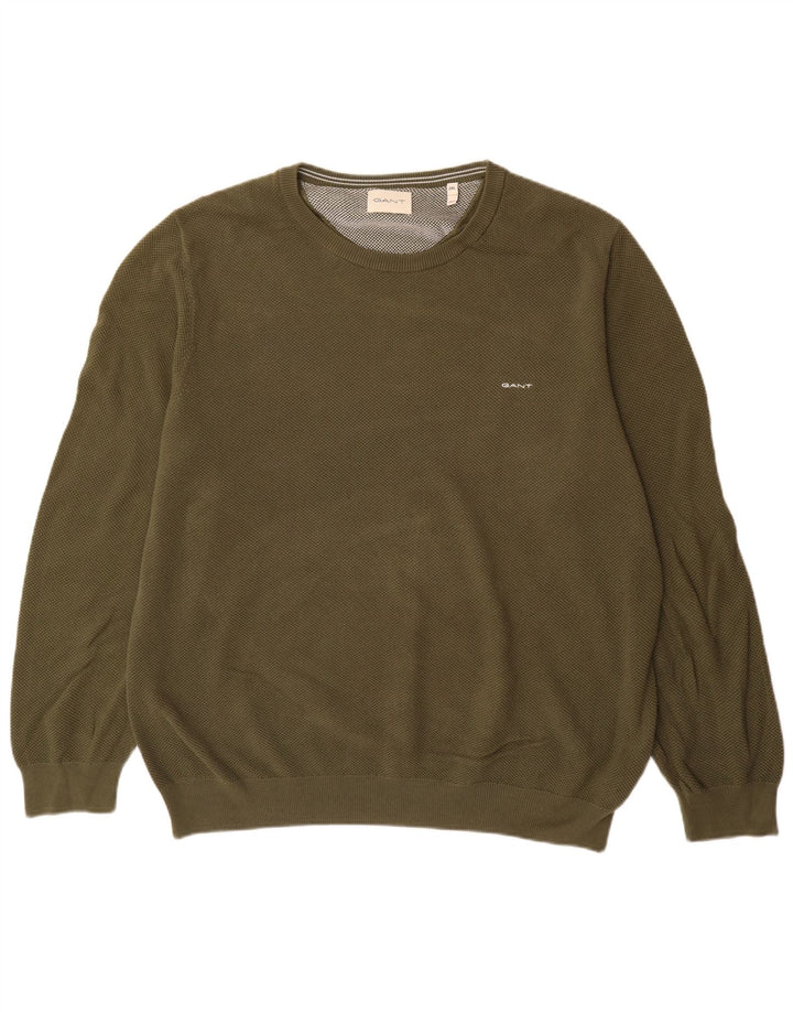 Pulover Gant pentru bărbați, cu gât crew, bumbac kaki 2XL