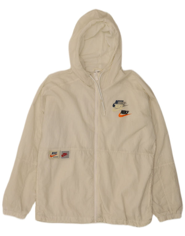 Jachetă de trening cu glugă grafică NIKE pentru bărbați, nailon mic, alb