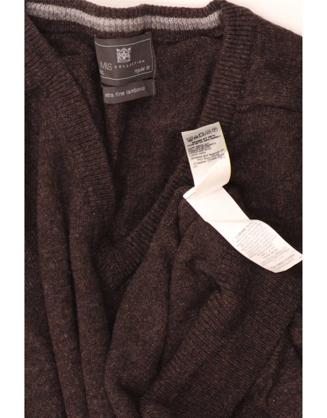 Pulover cu decolteu în V Marks & Spencer pentru bărbați, 3XL, lână maro