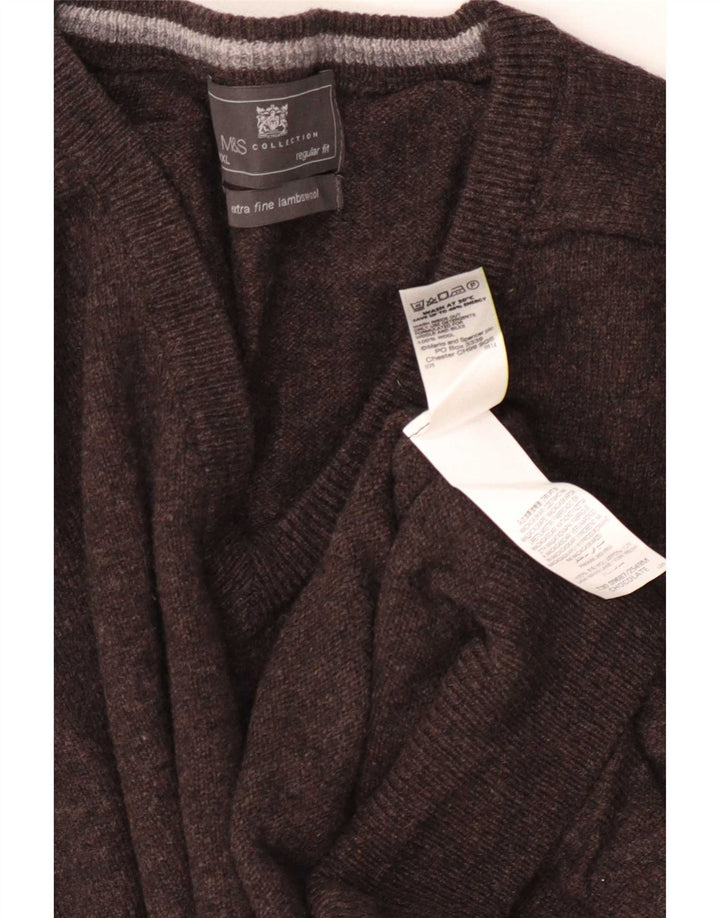 Pulover cu decolteu în V Marks & Spencer pentru bărbați, 3XL, lână maro