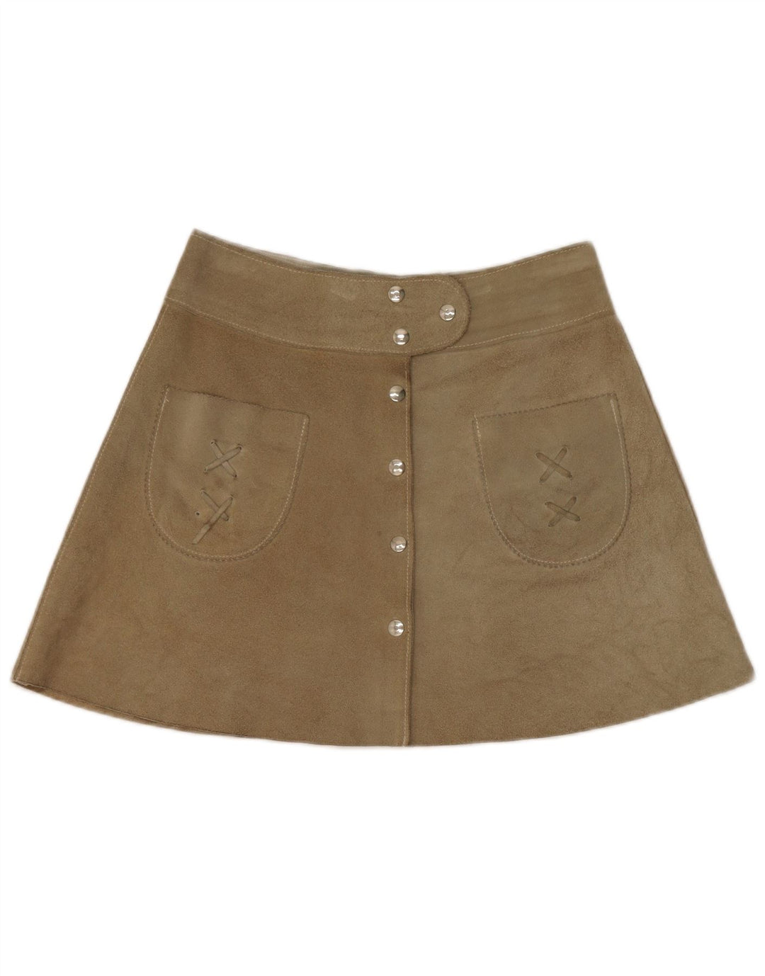 Fusta mini de piele intoarsa vintage pentru femei W28 Medium Kaki