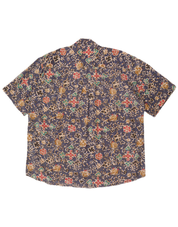 Cămașă vintage pentru bărbați cu mânecă scurtă, mare, albastră, florală