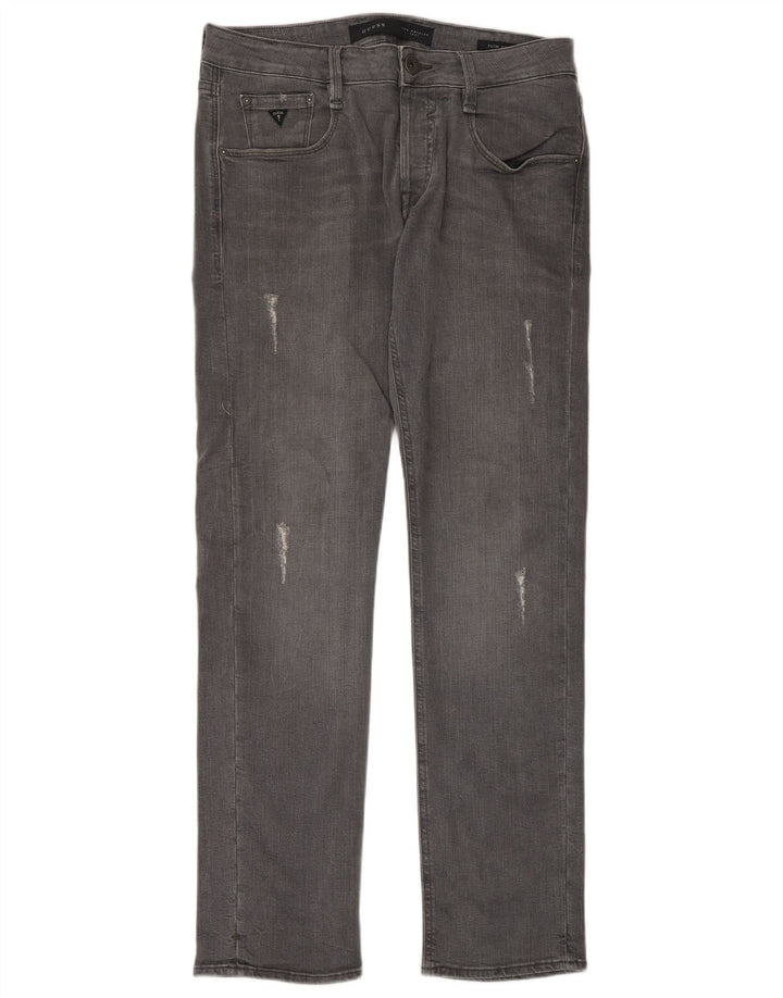 Blugi slim pentru bărbați Guess Distressed W31 L33 bumbac gri