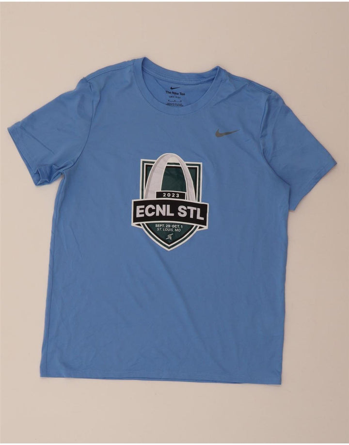 NIKE Womens Dri Fit Graphic T-Shirt Top UK 14 Medium Blue Polyester Vintage Nike and Second-Hand Nike from Messina Hembry 