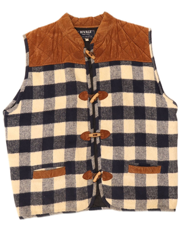 Gilet vintage pentru bărbați, UK 40, mare din bumbac cu carouri, albastru marin