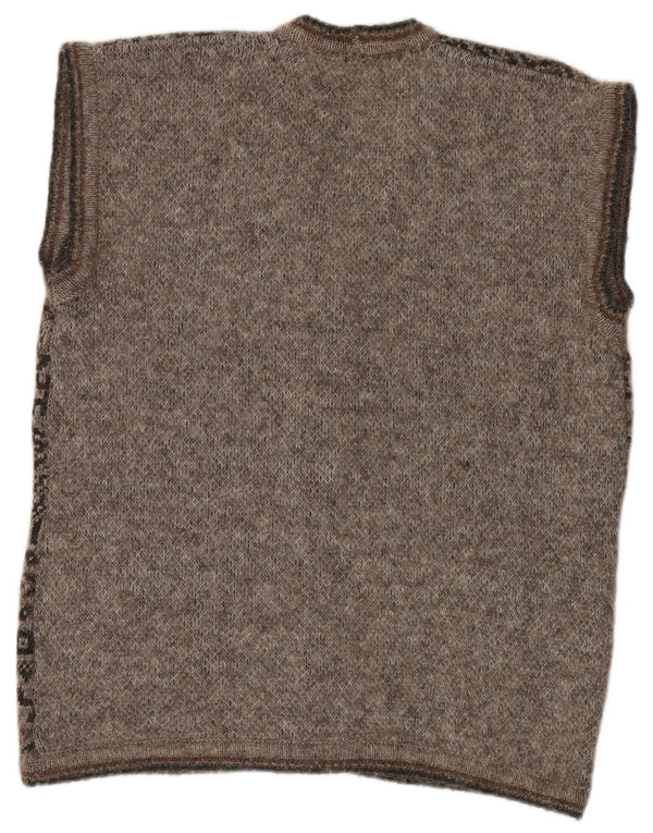 Cardigan vintage fără mâneci pentru femei UK 20 2XL Gri Fair Isle