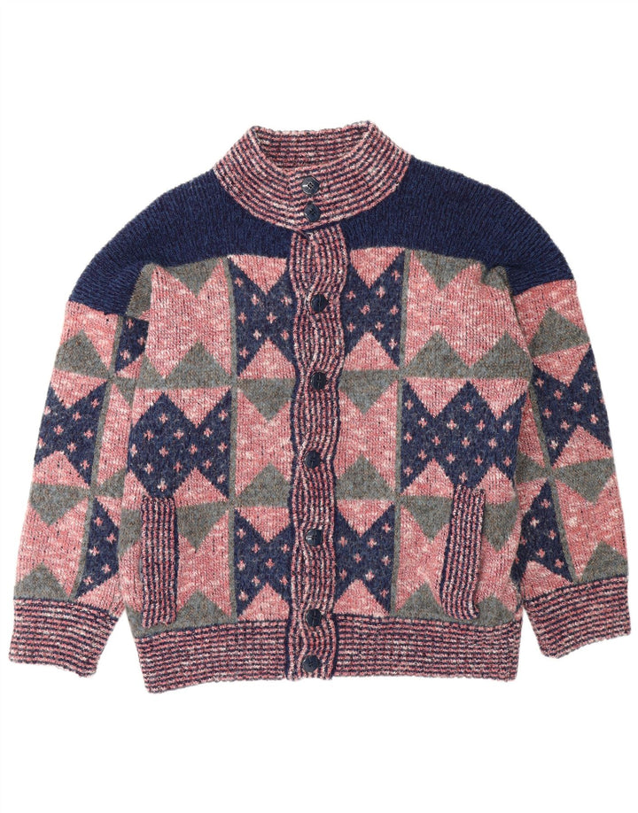 Pulover Cardigan Vintage pentru bărbați, roz mediu geometric