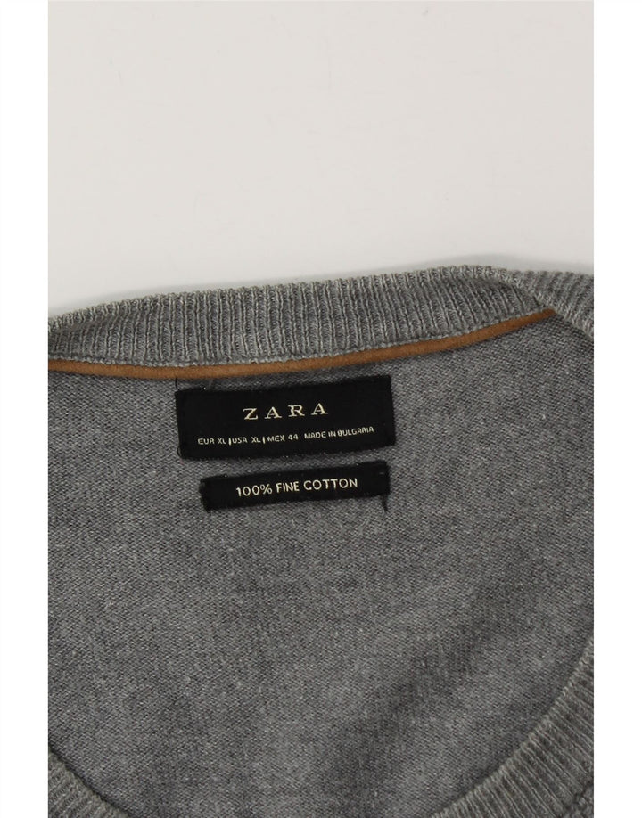 Pulover ZARA pentru bărbați, cu gât, XL, bumbac gri