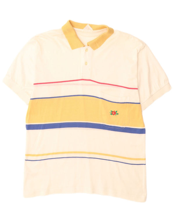 Tricou polo pentru bărbați VINTAGE, bumbac cu dungi alb, mediu