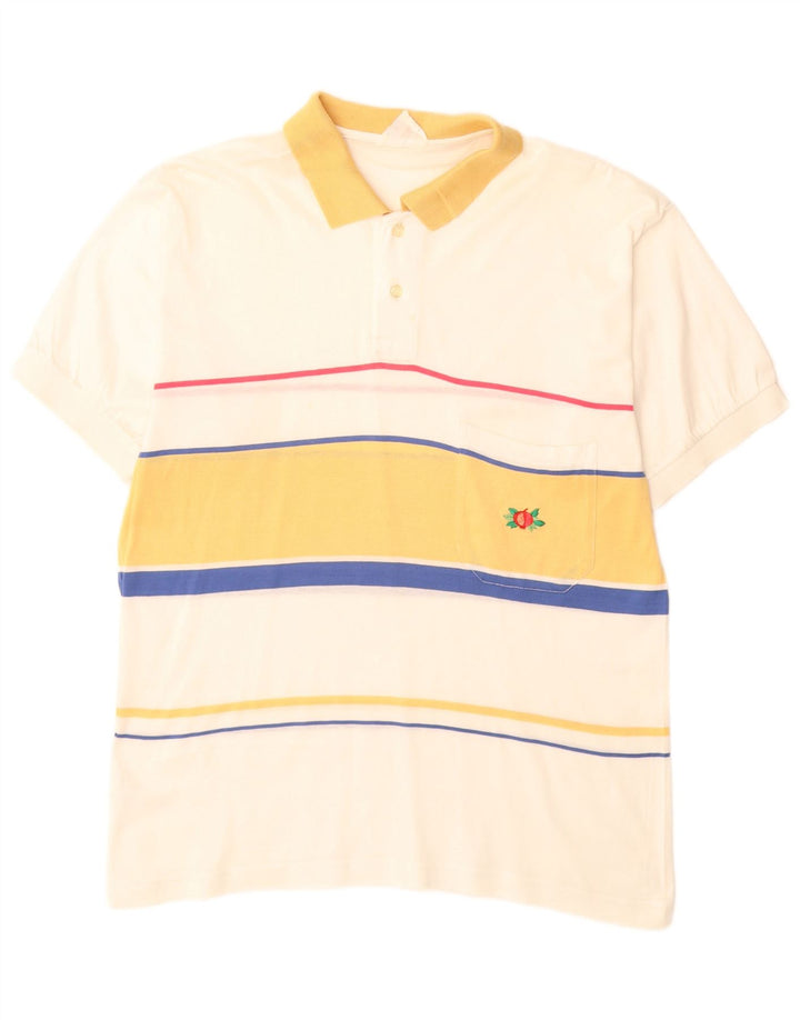 Tricou polo pentru bărbați VINTAGE, bumbac cu dungi alb, mediu