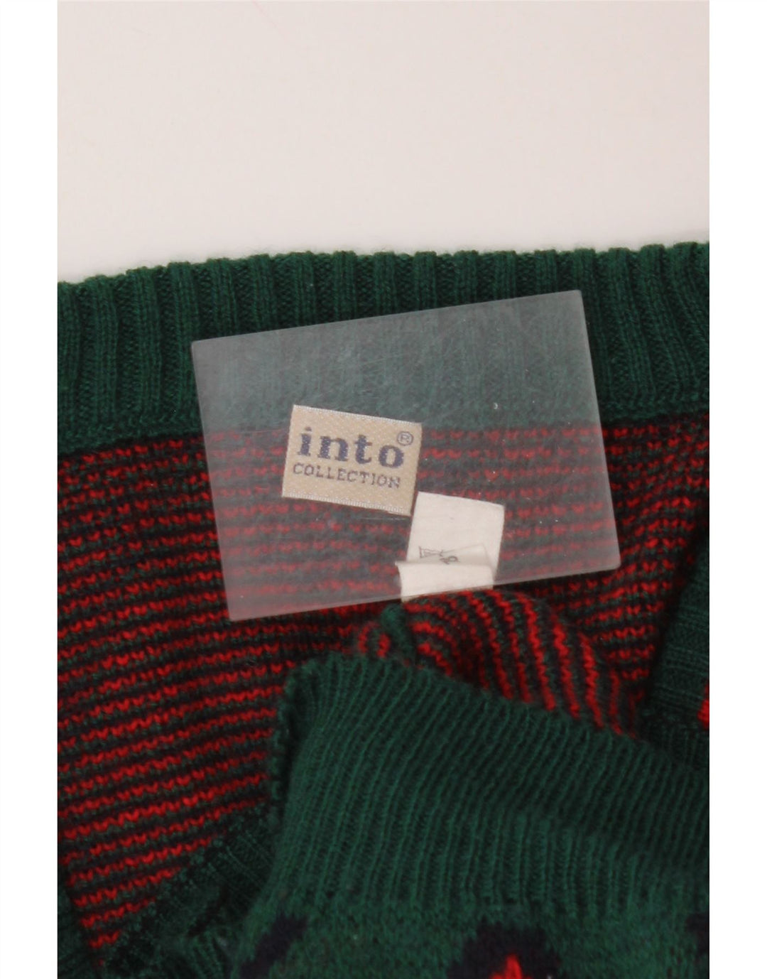 Pulover VINTAGE pentru bărbați cu decolteu în V, verde mediu, lână Argyle/Diamond