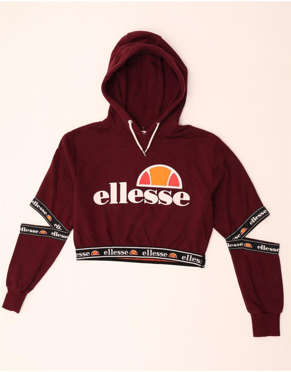 Pulover pentru femei Ellesse Crop Graphic Hoodie UK 12 Medium Burgundy Bumbac