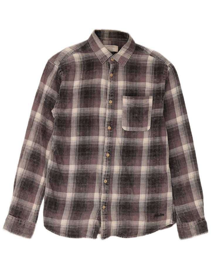 Cămașă de flanel Jack & Jones pentru bărbați, bumbac cu carouri mici, gri