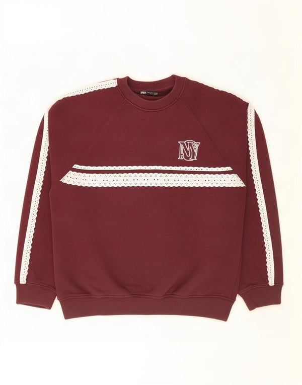 Zara Womens Oversized Sweatshirt Jumper UK 10 Small Maroon Colourblock