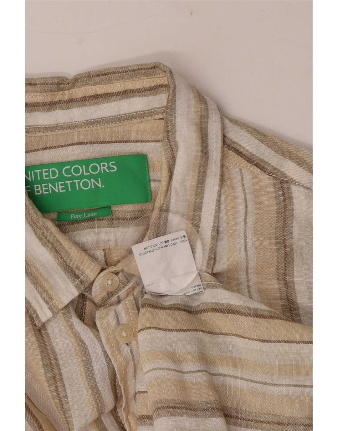Cămașă Benetton pentru bărbați, in dungi medii, bej