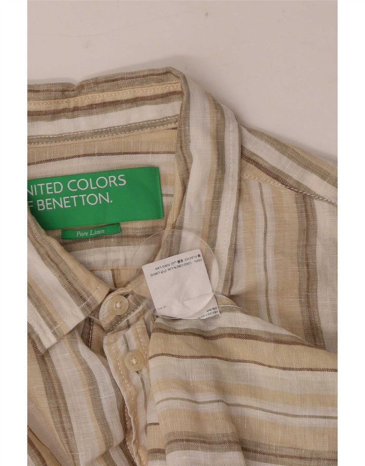 Cămașă Benetton pentru bărbați, in dungi medii, bej