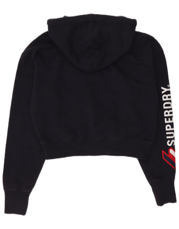 Pulover supradimensionat pentru femei Superdry Crop Graphic Hoodie UK 10 Small Bleumarin