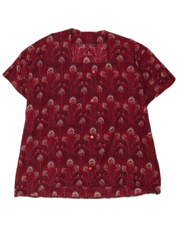 Bluză vintage cu model abstract pentru femei UK 14 mare burgundă