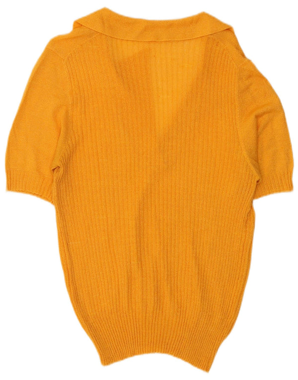 Pulover vintage pentru femei cu mânecă scurtă și gât polo, UK 10, galben mic